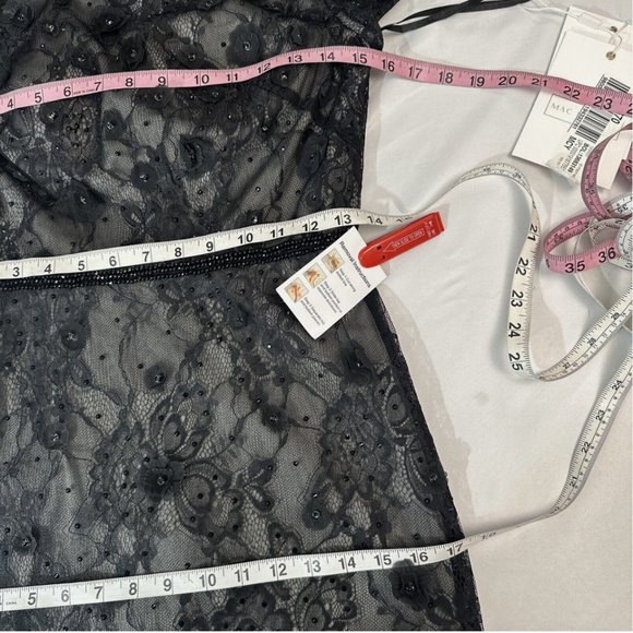 NEW $598 Mac Duggal [ 4 ] Floral Appliqué Boat Neck Short Sleeve Gown Black Q546 - Picture 15 of 16